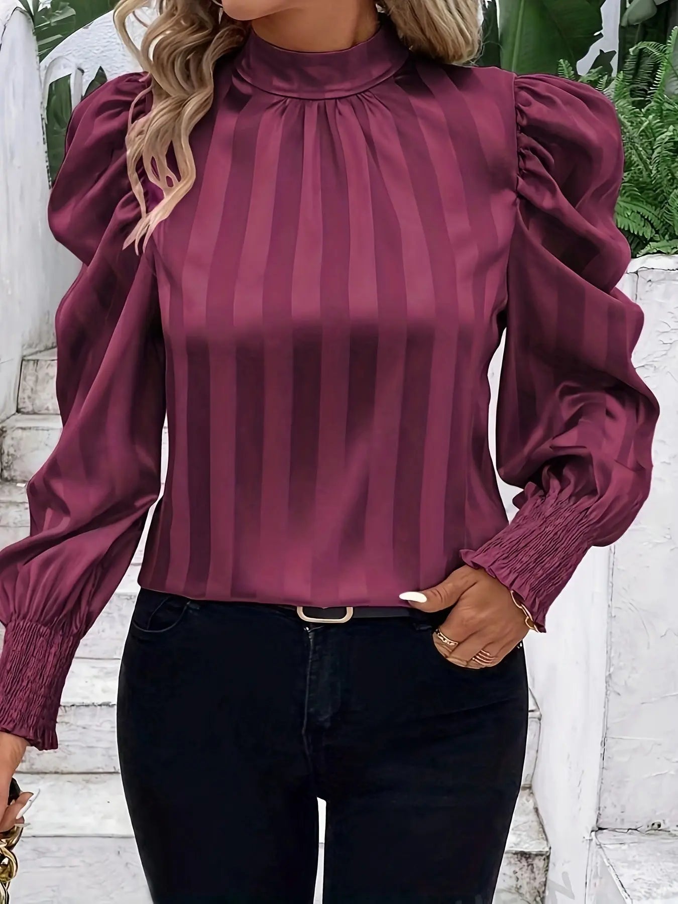 Chemise Femme Couleur Unie Col Montant Manches Longues - BMYANY