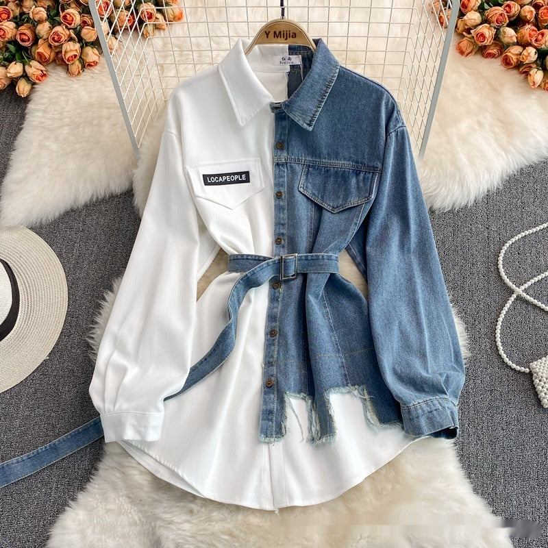 Chemise en Jean Mi-Longue à Revers - Style Décontracté Élégant - BMYANY