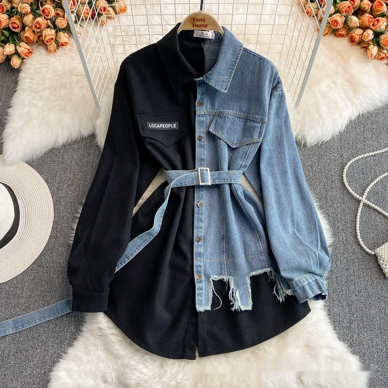 Chemise en Jean Mi-Longue à Revers - Style Décontracté Élégant - BMYANY