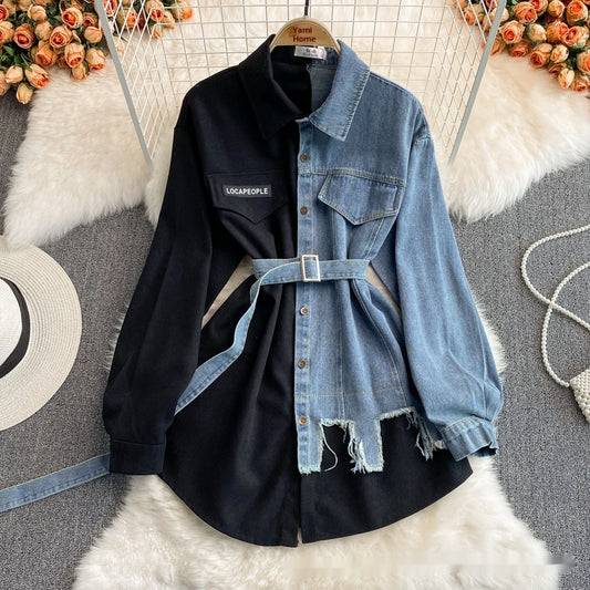 Chemise en Jean Mi-Longue à Revers - Style Décontracté Élégant - BMYANY