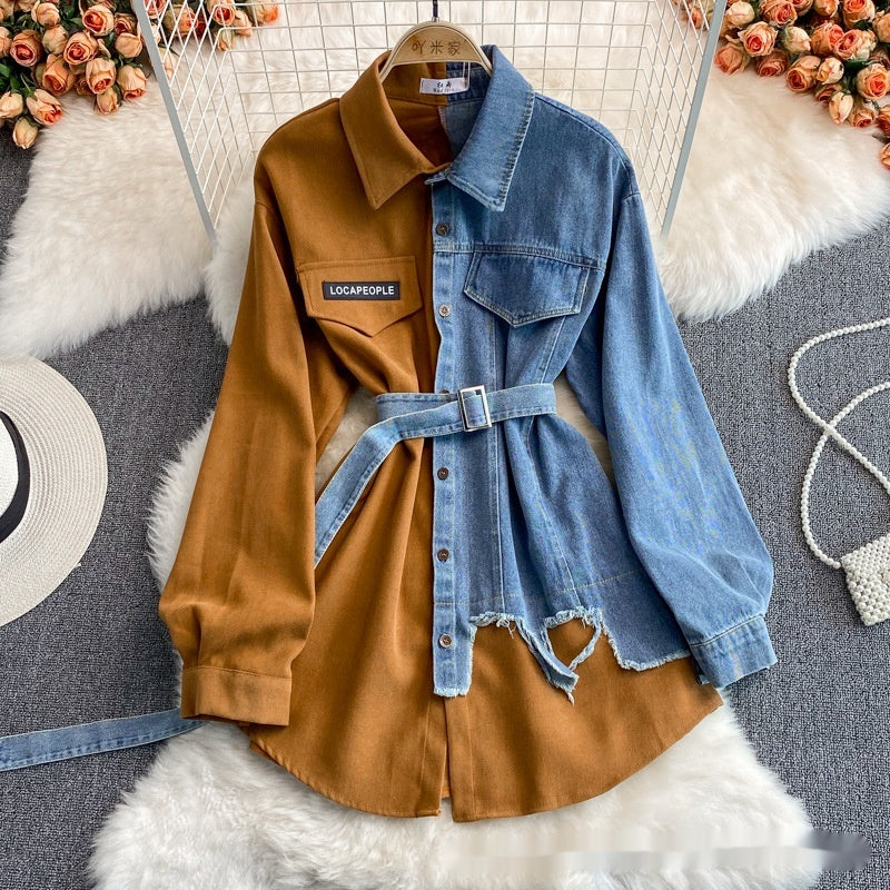 Chemise en Jean Mi-Longue à Revers - Style Décontracté Élégant - BMYANY