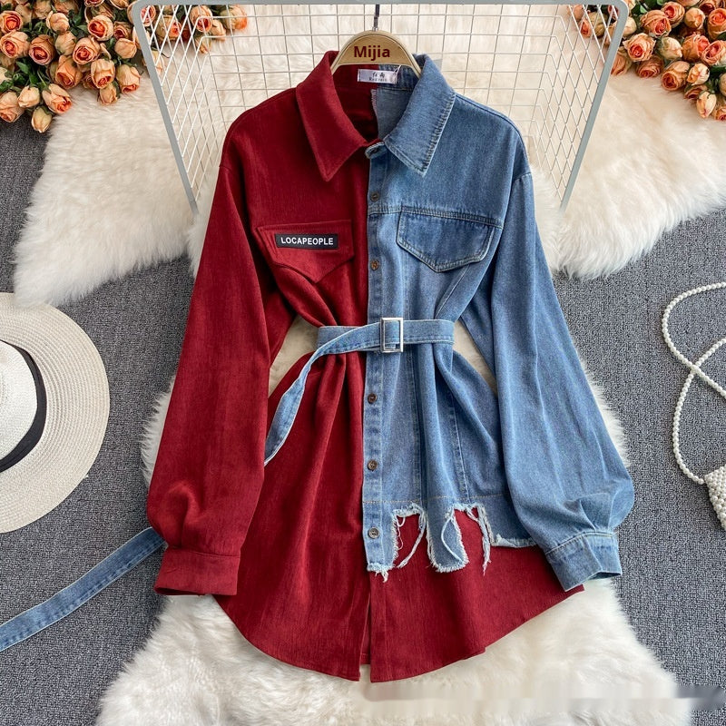 Chemise en Jean Mi-Longue à Revers - Style Décontracté Élégant - BMYANY