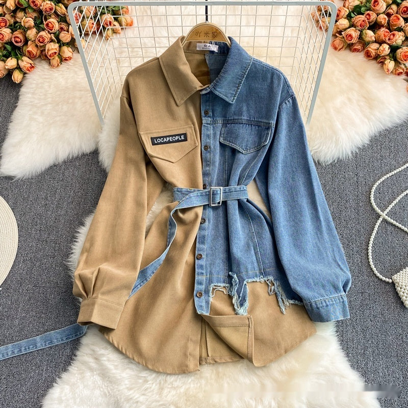 Chemise en Jean Mi-Longue à Revers - Style Décontracté Élégant - BMYANY
