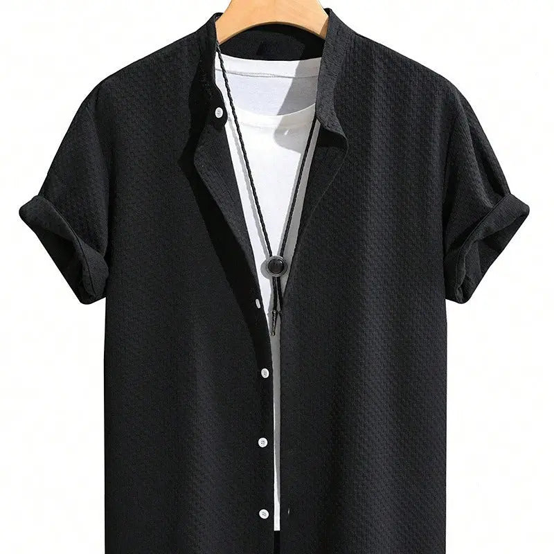 Chemise homme été respirante casual col mao couleur unie - BMYANY