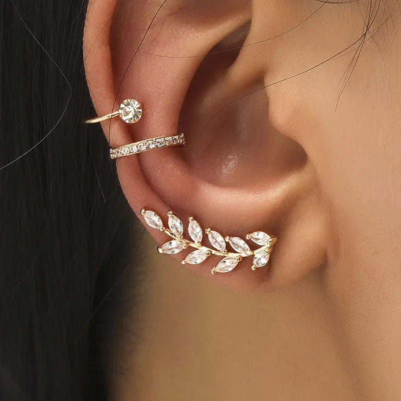 Clips d’Oreilles Feuille Géométrique en Zircon - BMYANY