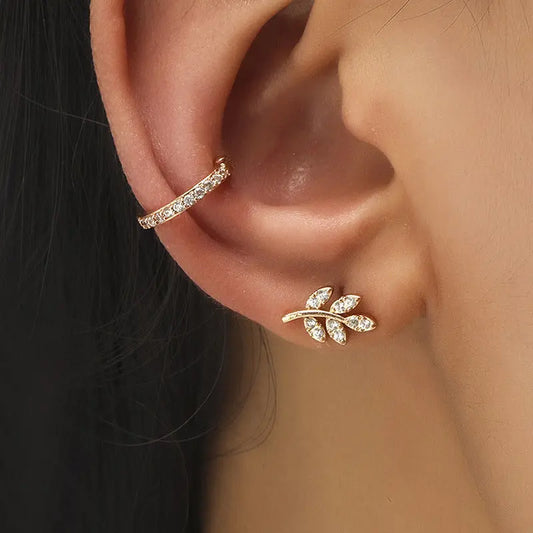 Clips d’Oreilles Feuille Géométrique en Zircon - BMYANY