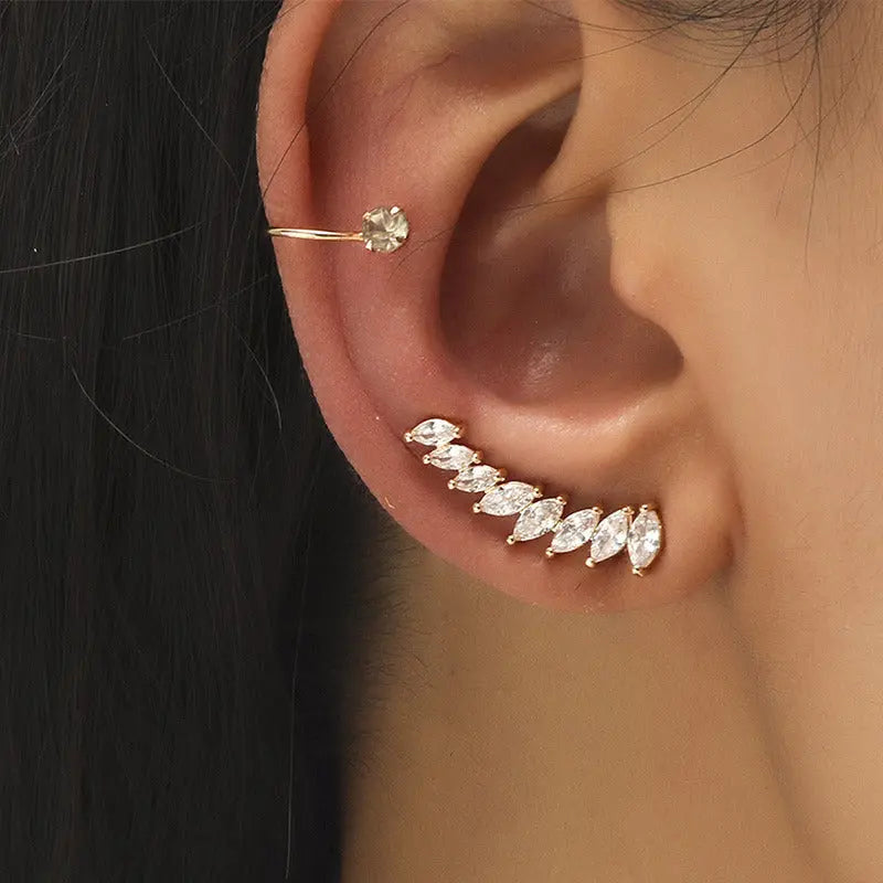 Clips d’Oreilles Feuille Géométrique en Zircon - BMYANY
