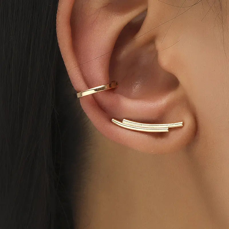 Clips d’Oreilles Feuille Géométrique en Zircon - BMYANY