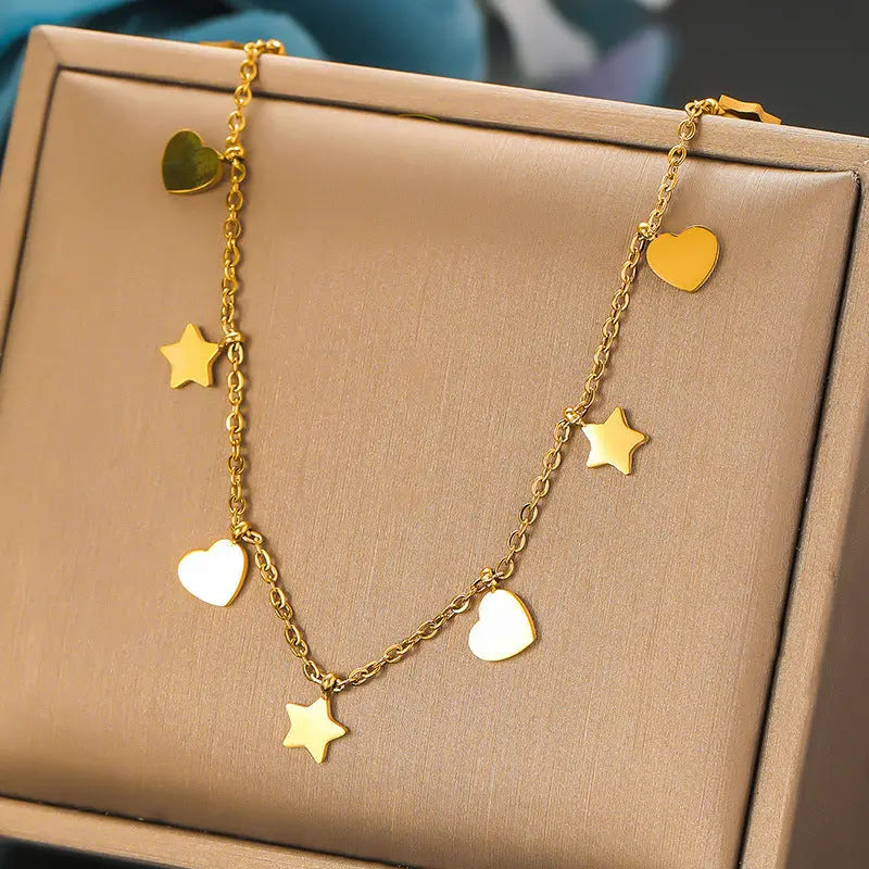 Collier Acier Inoxydable Brillant Étoile et Cœur Simple Tendance - BMYANY