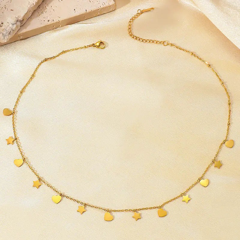Collier Acier Inoxydable Brillant Étoile et Cœur Simple Tendance - BMYANY