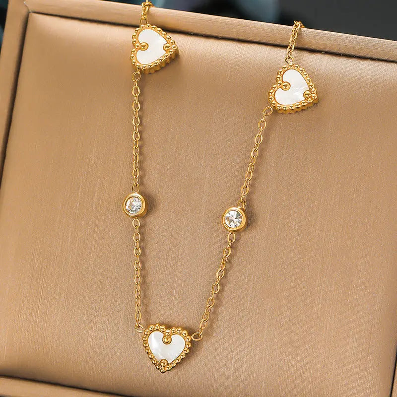 Collier Acier Inoxydable Coquillage Blanc Cœur Simple Présence - BMYANY