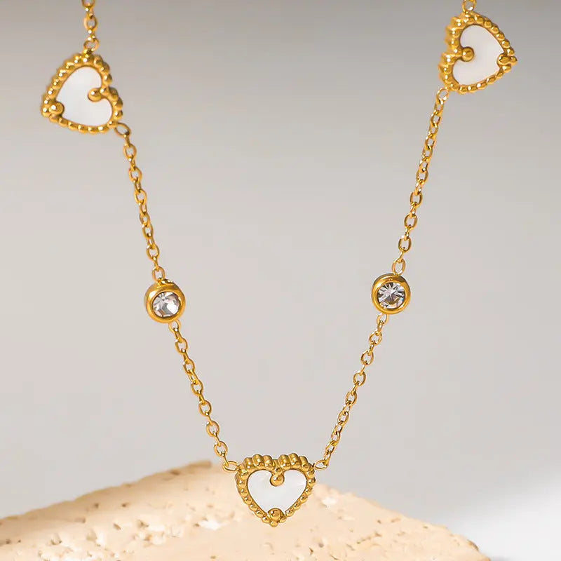 Collier Acier Inoxydable Coquillage Blanc Cœur Simple Présence - BMYANY
