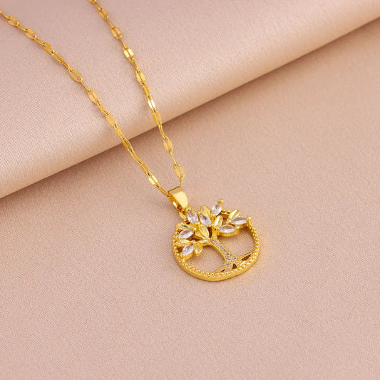 Collier Arbre de Vie Plaqué Or - Zirconium Style Rétro - BMYANY