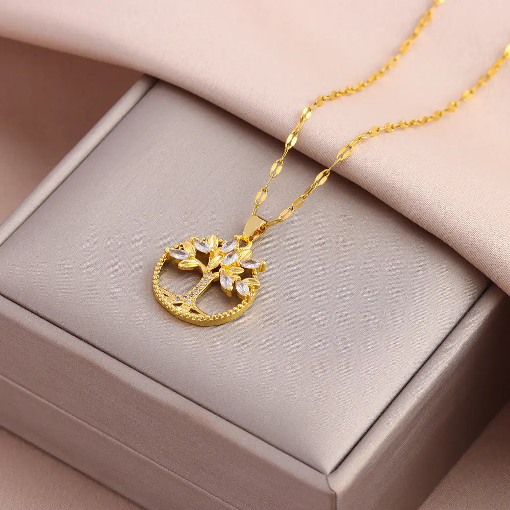 Collier Arbre de Vie Plaqué Or - Zirconium Style Rétro - BMYANY
