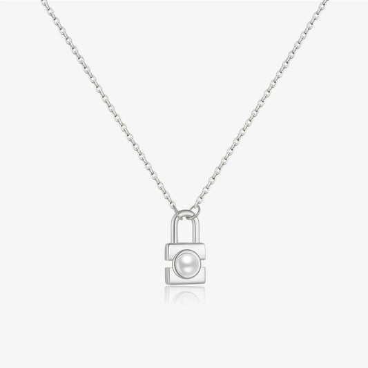Collier Argent S925 Cadenas Perles - Symbole Amour Éternel - BMYANY
