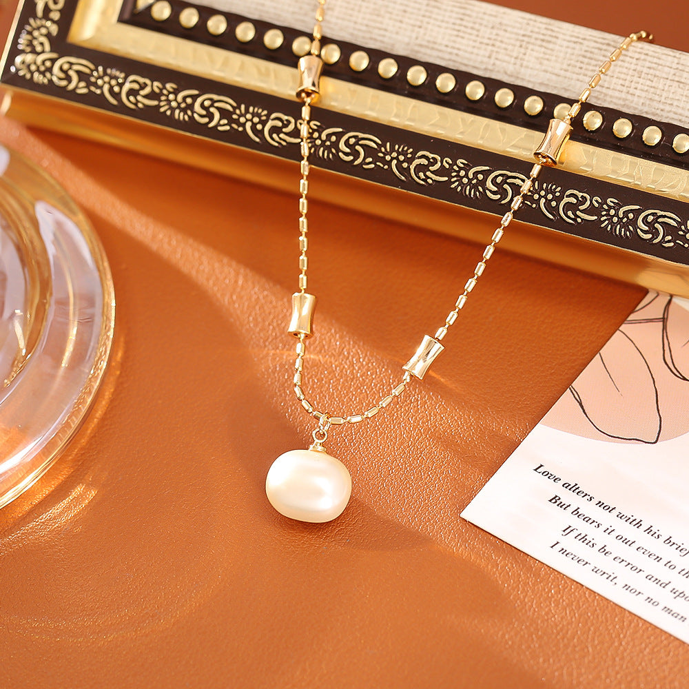 Collier Bambou Perle Sucrée et Boucles d'Oreilles Simples Haut de Gamme - BMYANY