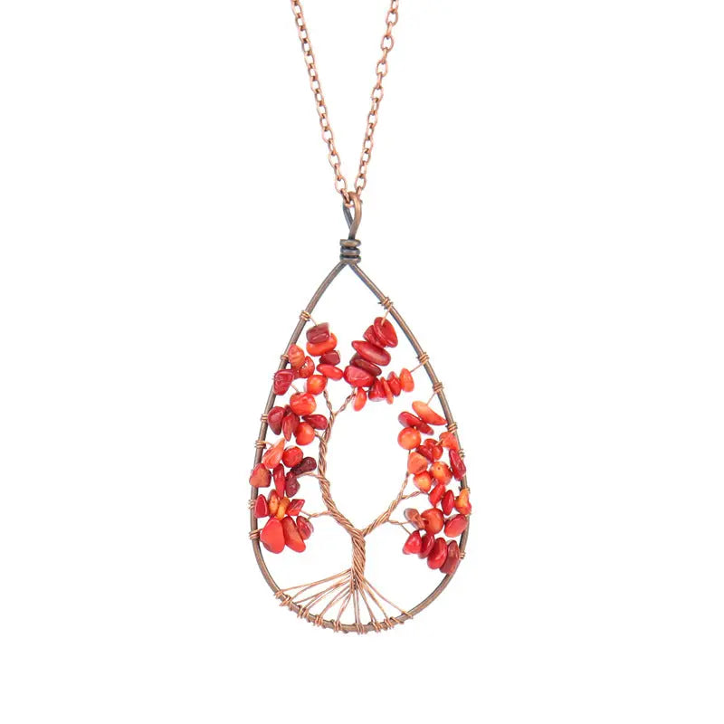 Collier Cristal Pierre Naturelle Cuivre Rouge Ancien Enroulé - BMYANY