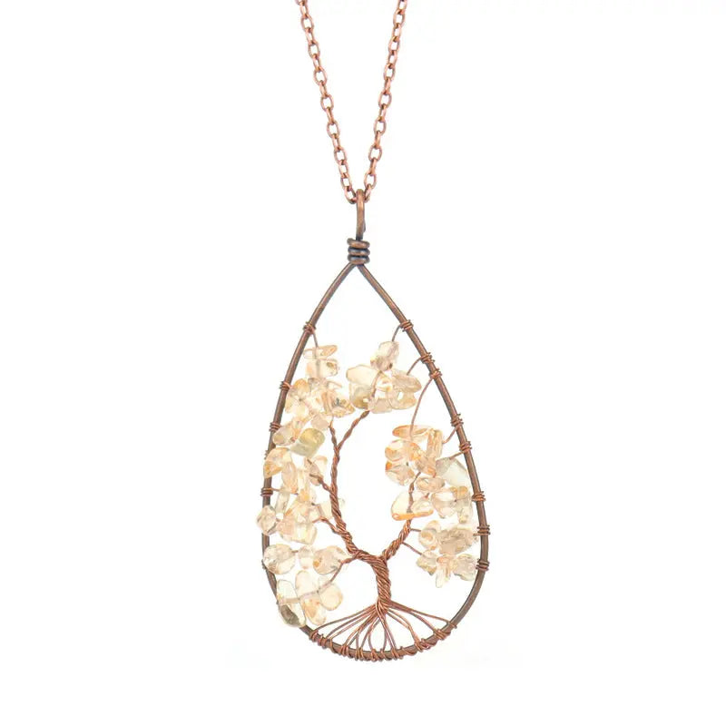 Collier Cristal Pierre Naturelle Cuivre Rouge Ancien Enroulé - BMYANY
