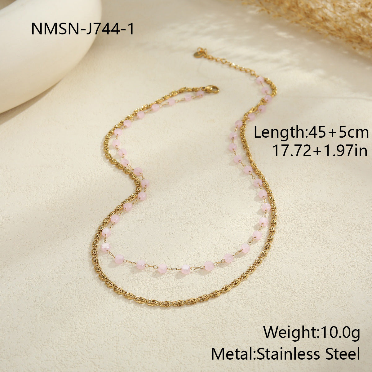 Collier Double Chaîne Perles Femmes - Acier Inoxydable Plaqué Or - BMYANY