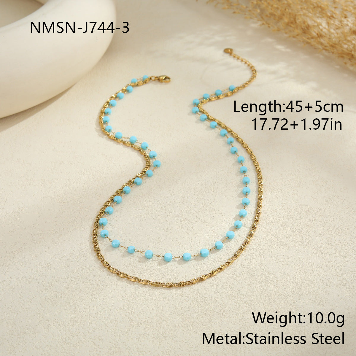 Collier Double Chaîne Perles Femmes - Acier Inoxydable Plaqué Or - BMYANY