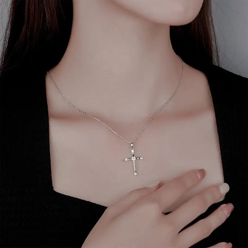 Collier Femme Croix Vintage Argent Zirconium - Style Spirituel Élégant - BMYANY