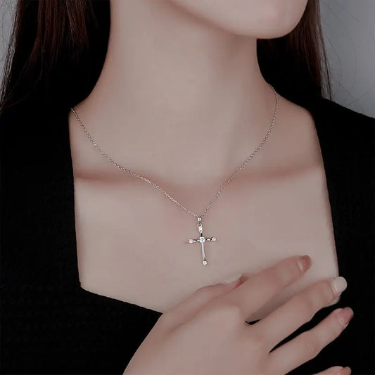 Collier Femme Croix Vintage Argent Zirconium - Style Spirituel Élégant - BMYANY