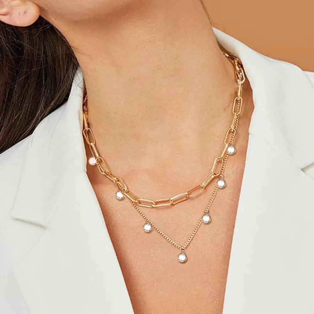 Collier Multicouche Chaîne Serpent Cristal Élégant - BMYANY