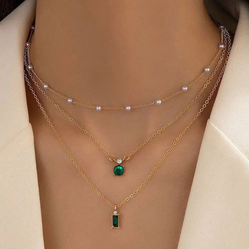 Collier Multicouche Perles Bleu Vert Vintage Simplicité - BMYANY