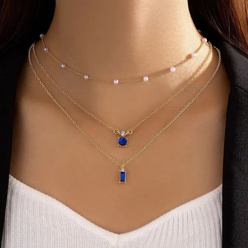 Collier Multicouche Perles Bleu Vert Vintage Simplicité - BMYANY