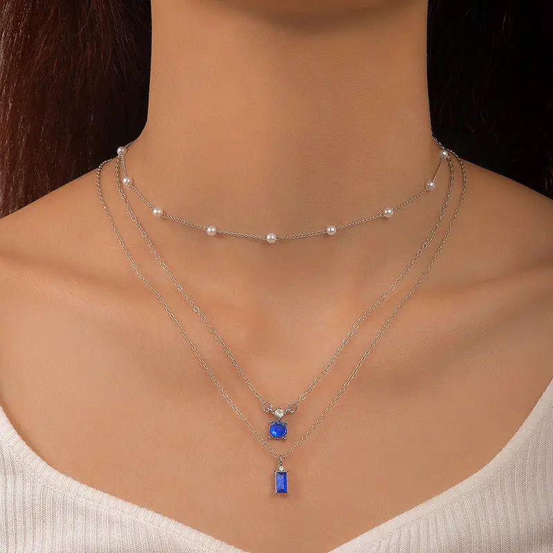 Collier Multicouche Perles Bleu Vert Vintage Simplicité - BMYANY