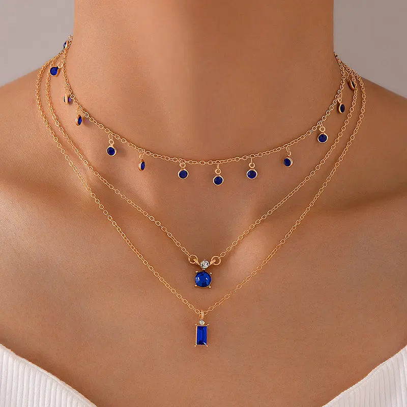 Collier Multicouche Perles Bleu Vert Vintage Simplicité - BMYANY
