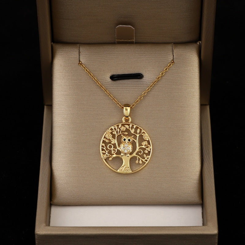 Collier Pendentif Chouette Arbre Chance - Bijou Doré Élégant - BMYANY
