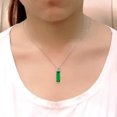 Collier Pendentif Émeraude Vert Jade Argent 925 Femme - BMYANY