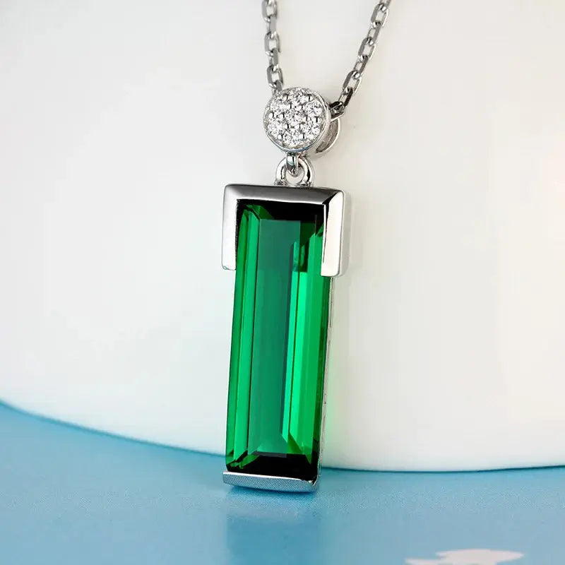 Collier Pendentif Émeraude Vert Jade Argent 925 Femme - BMYANY