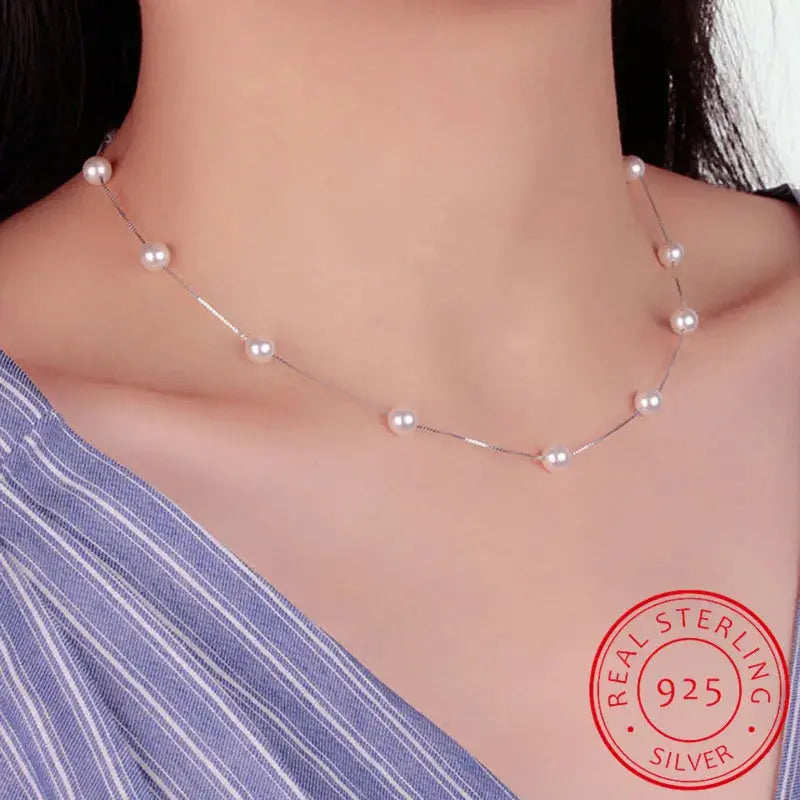 Collier Perles d'Eau Douce Argent Sterling 925 Ras du Cou Pour Femmes - BMYANY