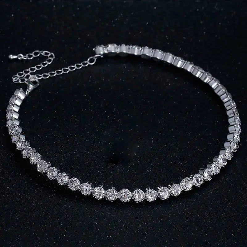 Collier femme  ras du cou avec strass et cristaux pour femme, couleur argent - BMYANY