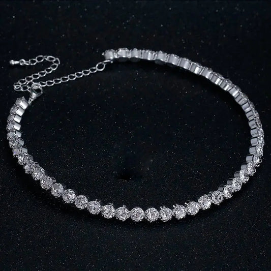 Collier femme  ras du cou avec strass et cristaux pour femme, couleur argent - BMYANY