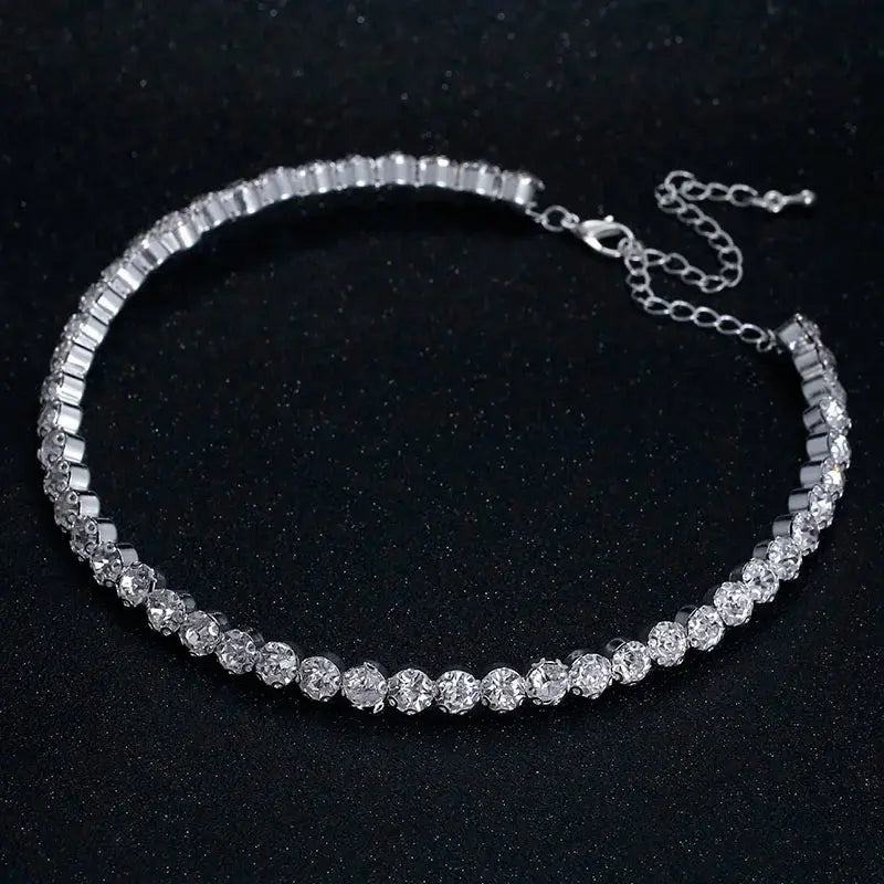 Collier femme  ras du cou avec strass et cristaux pour femme, couleur argent - BMYANY