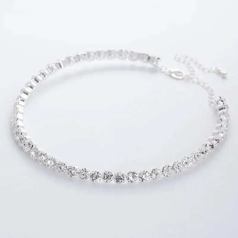 Collier femme  ras du cou avec strass et cristaux pour femme, couleur argent - BMYANY