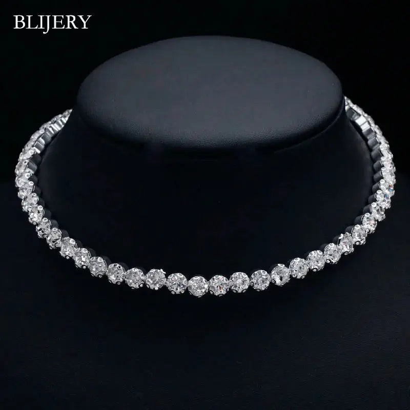 Collier femme  ras du cou avec strass et cristaux pour femme, couleur argent - BMYANY