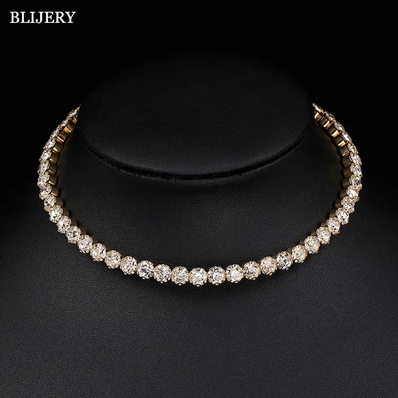 Collier femme  ras du cou avec strass et cristaux pour femme, couleur argent - BMYANY