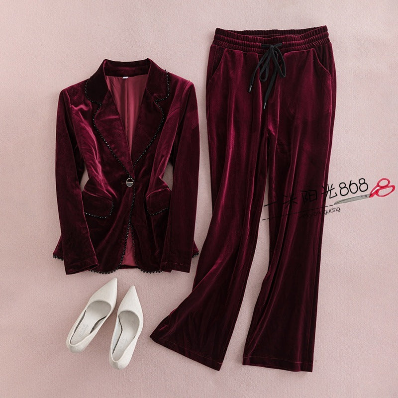 Costume Velours Élégant Femmes - Coupe Slim Chic - BMYANY