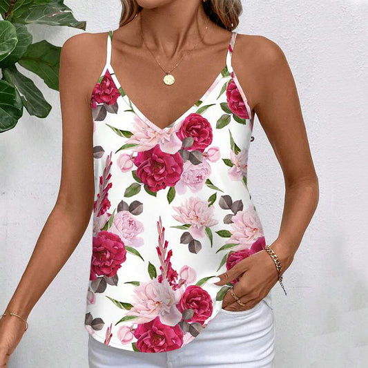 Débardeur Femme Fleuri Élégant - Top Bretelles Romantique - BMYANY