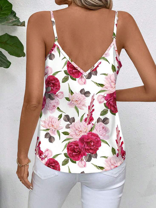Débardeur Femme Fleuri Élégant - Top Bretelles Romantique - BMYANY