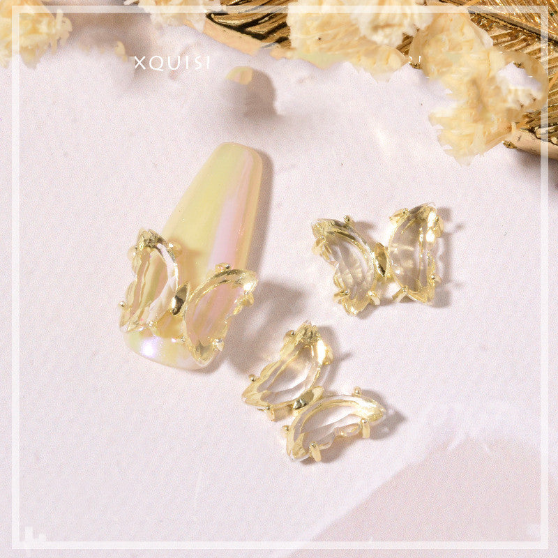 Décoration Ongles Papillon Cristal Bord Doré Strass 3D Nail Art - BMYANY