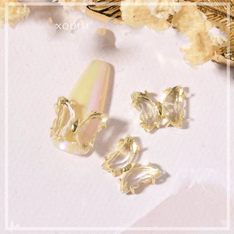 Décorations Ongles Papillon Cristal Strass Dorés - Ornements 3D - BMYANY