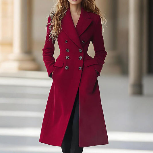 Double Breasted Long Women's Coat Fashion Reversible Woolen Jacket - BMYANY