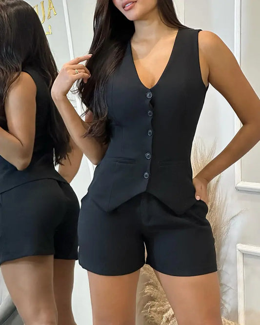 Ensemble 2 pièces Gilet Sans Manches Short Ajusté Blanc - BMYANY
