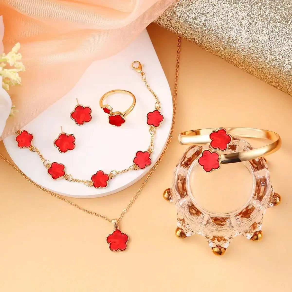 Ensemble Collier, Bracelet Dentelle, Boucles d’Oreilles et Bague - BMYANY