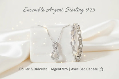 Ensemble Collier et bracelet en argent sterling avec sac super - BMYANY